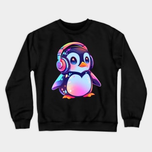 Cute Penguin With Headphones Crewneck Sweatshirt